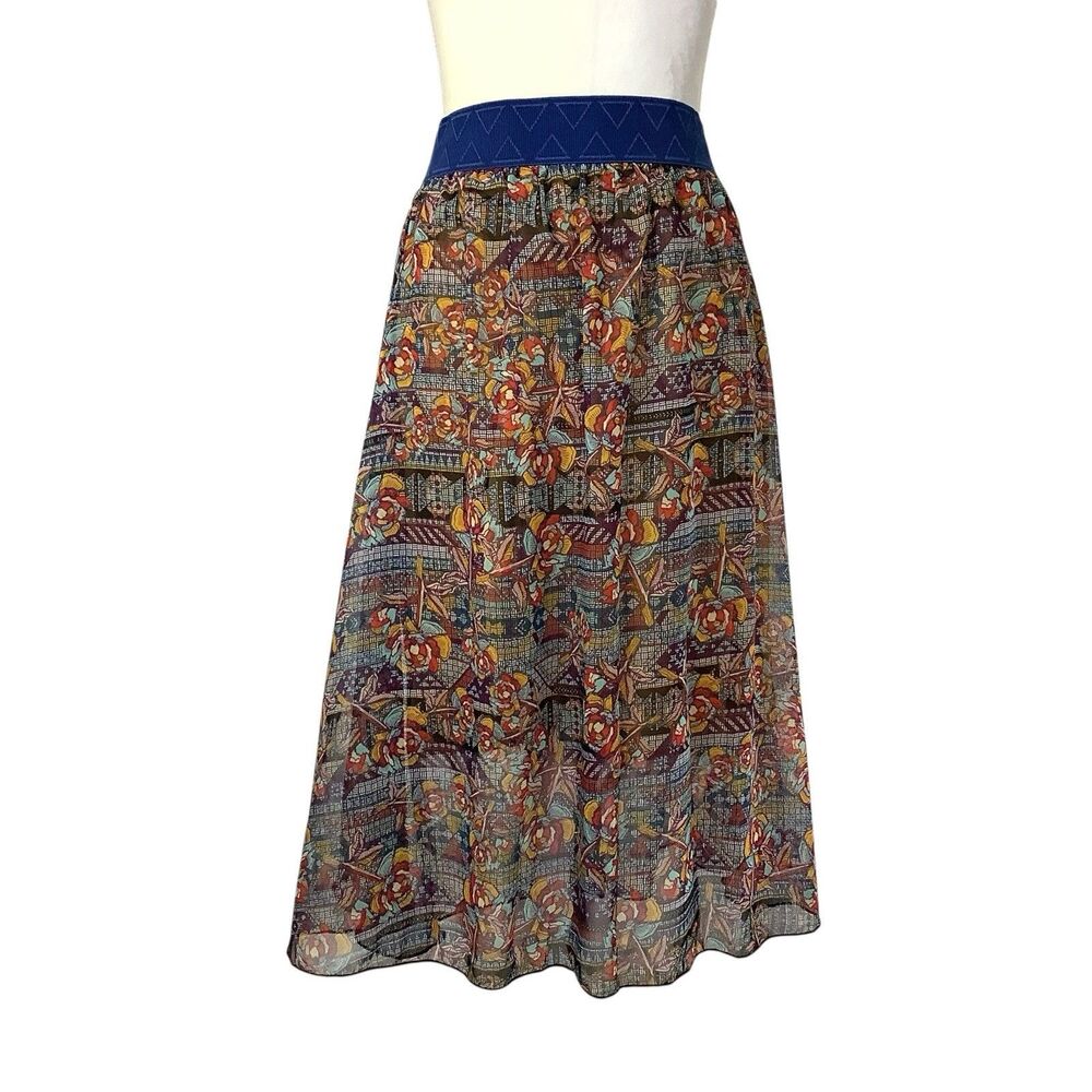 Lola Pull On Multicolor Mosaic Chiffon Skirt Women S Boho Chic Geo Floral